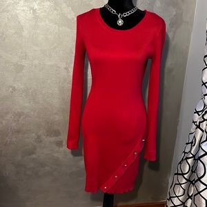 Red sweater dress by By & By with gold accent buttons, excellent condition! Sz L